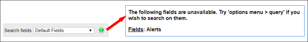 Screen shot with "Fields are unavailable" message