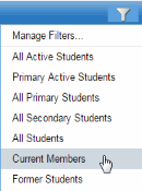 Filter drop-down with Current members selected.