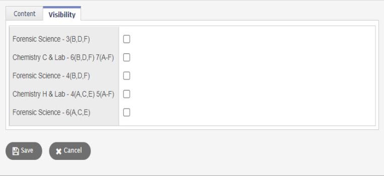 Announcements pop-up showing option to select specific sections.