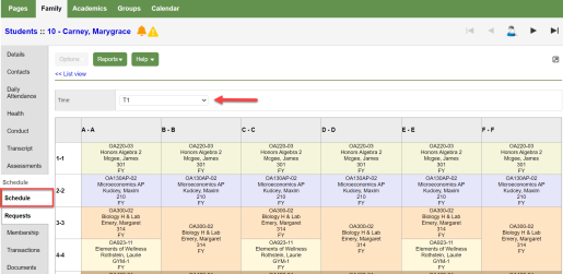 Student's schedule