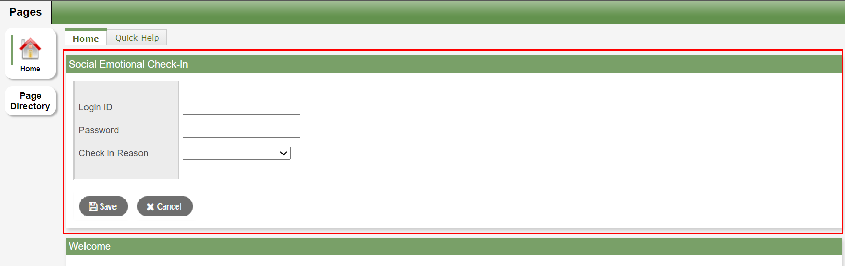Social Emotional Check-In widget.