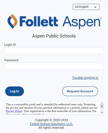 Aspen login screen.