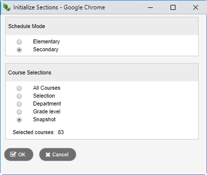 Initialize Sections pop-up