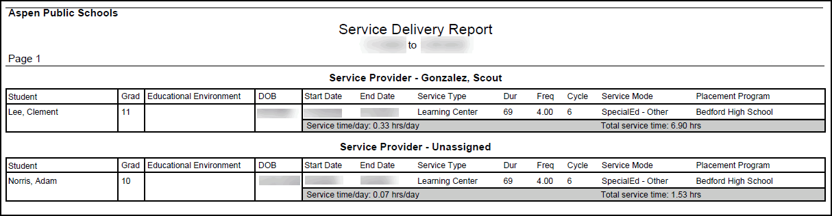 service delivery report